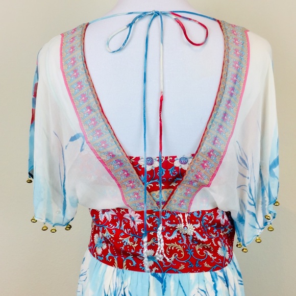 TRACY REESE Plenty Bohemian Silk Beaded Open Back Dress 4 SMALL Vintage 90s - Picture 4 of 13